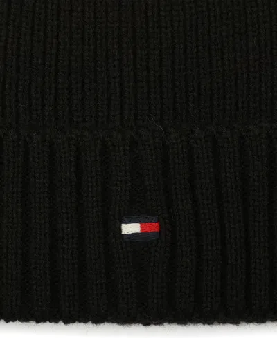 Tommy Hilfiger Ribbed Logo-plaque Beanie In Black