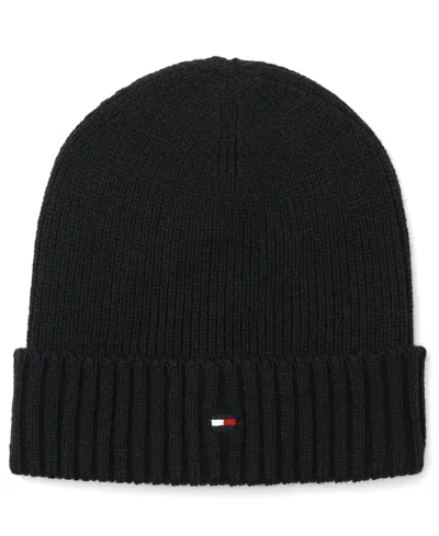 Tommy Hilfiger Ribbed Logo-plaque Beanie In Blue