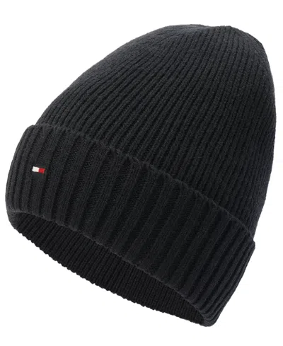 Tommy Hilfiger Ribbed Logo-plaque Beanie In Blue