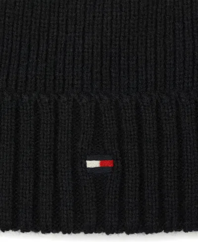 Tommy Hilfiger Ribbed Logo-plaque Beanie In Blue