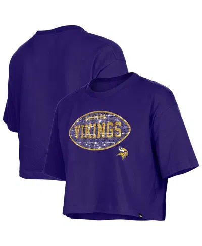 New Era Girl's Purple Minnesota Vikings Flip Sequin Boxy T-shirt In Purple