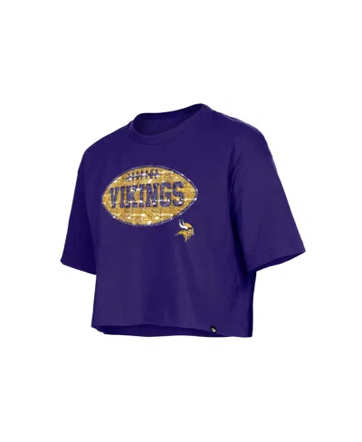New Era Girl's Purple Minnesota Vikings Flip Sequin Boxy T-shirt In Purple