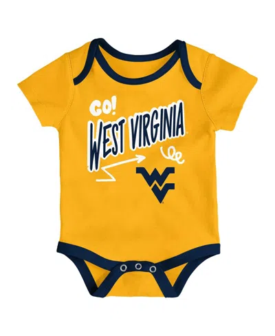 Outerstuff Baby Boys And Girls 3-pack West Virginia Mountaineers All Day Play Bodysuit Set In Gold