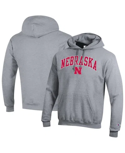 Champion Men's Heather Gray Nebraska Huskers Arched Logo Fleece Pullover Hoodie In Gray