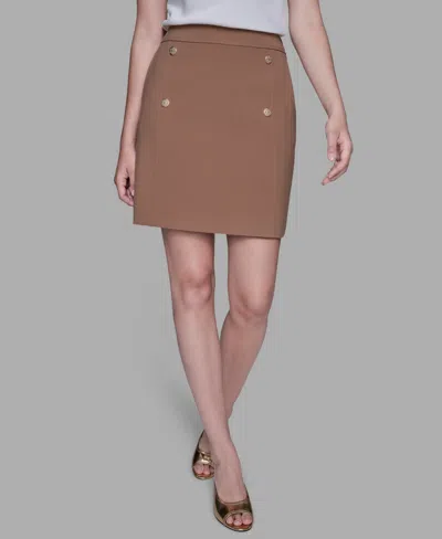 Karl Lagerfeld Sailor Button Cross Skirt In Brown