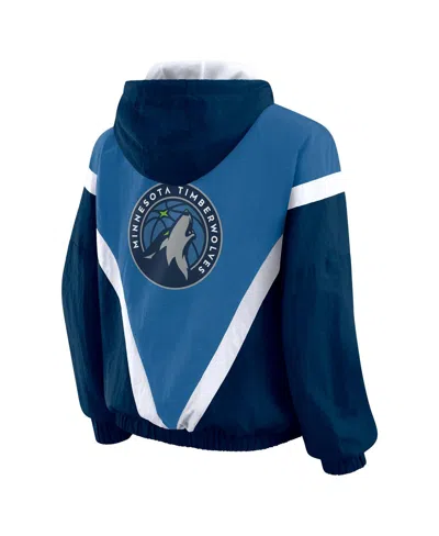 Wear By Erin Andrews Women's Blue/navy Minnesota Timberwolves Color-block Full-zip Windbreaker Jacket In Blue