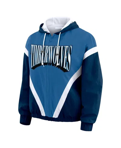 Wear By Erin Andrews Women's Blue/navy Minnesota Timberwolves Color-block Full-zip Windbreaker Jacket In Blue