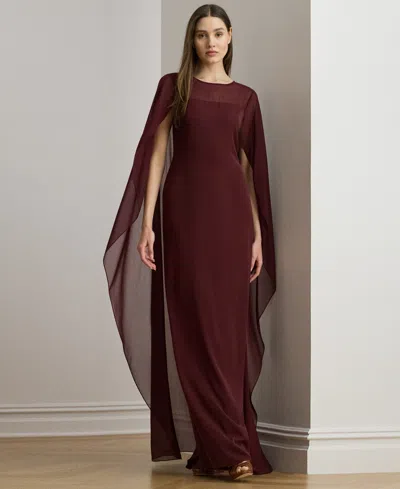 Ralph Lauren Women's Crew Neck Cape Gown In Burgundy