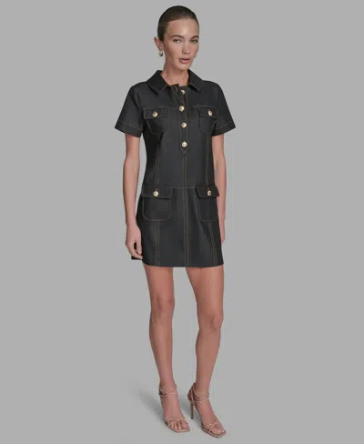 Bcbg Women's Short Sleeve Shirt Dress In Black