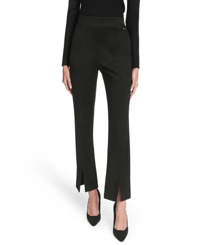 Halston Suede Split Front Pull On Pant In Black