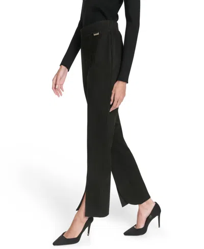 Halston Suede Split Front Pull On Pant In Black