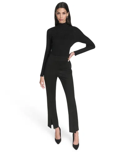Halston Suede Split Front Pull On Pant In Black