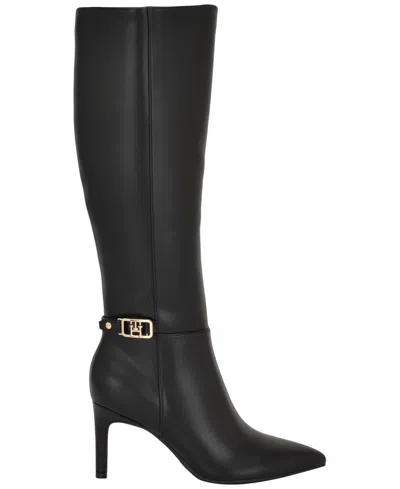 Tommy Hilfiger Logo Hardware Pointed Toe Heeled Boot In Black