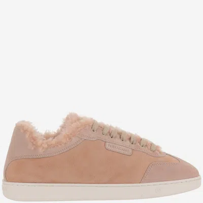 Ferragamo Low Cut Sneaker With Shearling Detail In Pink