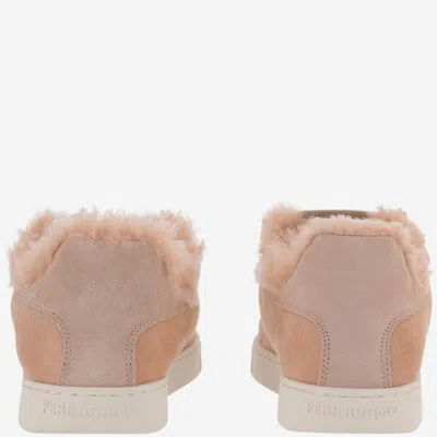 Ferragamo Low Cut Sneaker With Shearling Detail In Pink