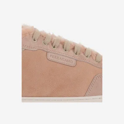 Ferragamo Low Cut Sneaker With Shearling Detail In Pink