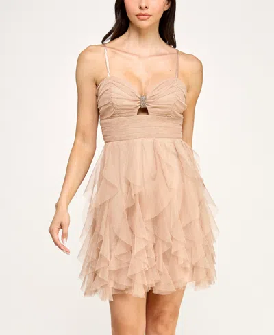 Pear Culture Women's Strappy Key Hole Front Dress In Gold