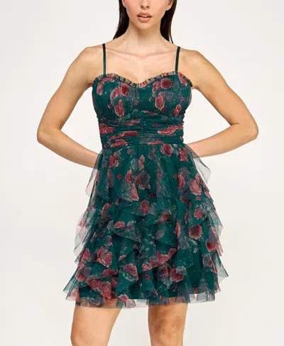 Pear Culture Women's Strapless Printed Mesh Dress In Green