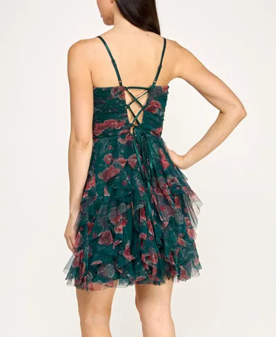 Pear Culture Women's Strapless Printed Mesh Dress In Green