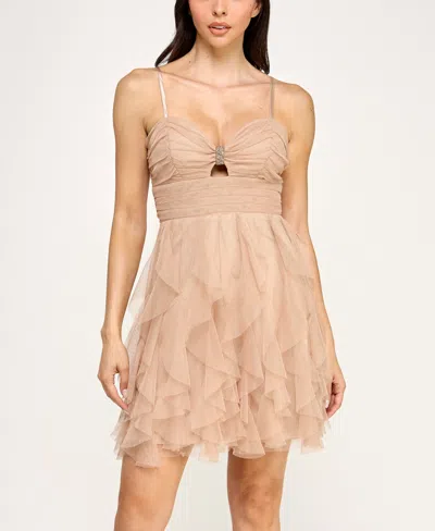 Pear Culture Women's Strappy Key Hole Front Dress In Gold