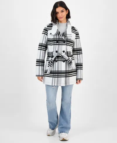Bcx Juniors' Plaid Micro-fleece Belted Jacket In Multi