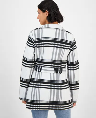 Bcx Juniors' Plaid Micro-fleece Belted Jacket In Multi