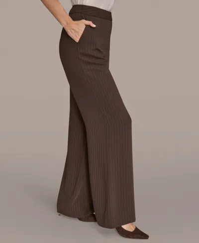 Donna Karan Women's Mid Rise Straight Fit Pinstripe Pants In Brown