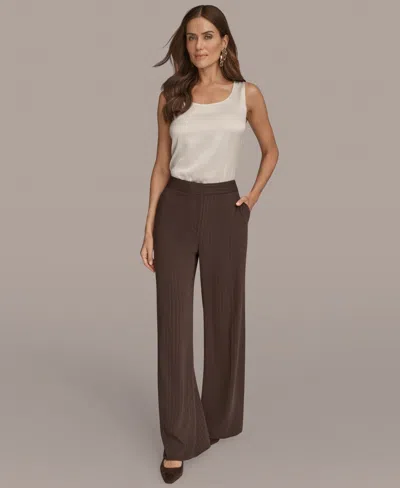Donna Karan Women's Mid Rise Straight Fit Pinstripe Pants In Brown