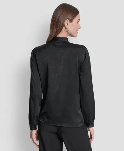 Dkny Women's Crushed Satin Long Sleeve Blouse In Black