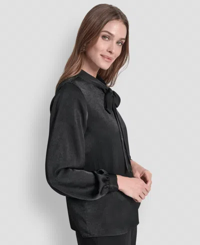 Dkny Women's Crushed Satin Long Sleeve Blouse In Black