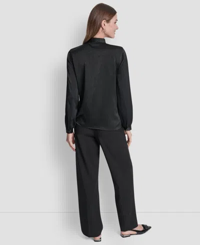 Dkny Women's Crushed Satin Long Sleeve Blouse In Black
