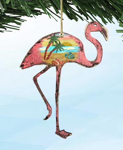 Designocracy Rustic Flamingo Wooden Ornament In Multi