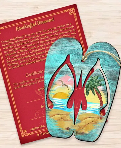 Designocracy Rustic Flip Flops Wooden Ornament In Multi