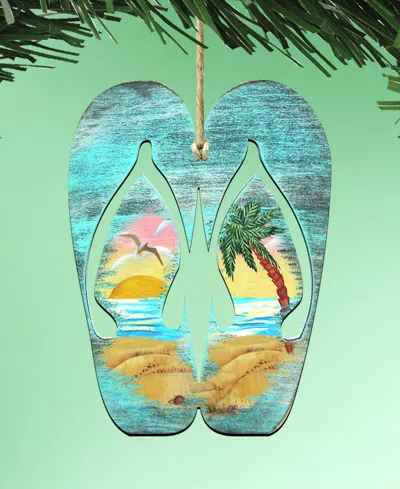 Designocracy Rustic Flip Flops Wooden Ornament In Multi