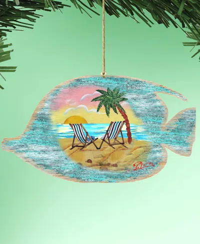 Designocracy Rustic Tropical Fish Wooden Ornament In Multi