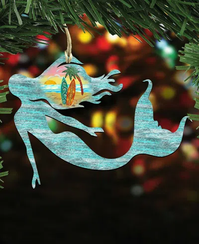 Designocracy Mermaid Scenic Wood Christmas Ornament In Multi