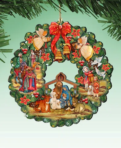 Designocracy Nativity Wreath Wooden Ornament In Multi