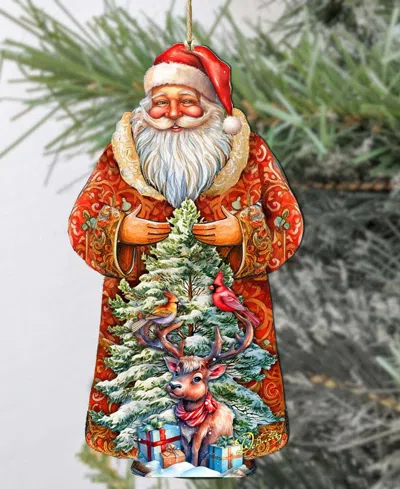 Designocracy Santa With Forest Friends Wooden Ornament In Multi