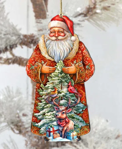 Designocracy Santa With Forest Friends Wooden Ornament In Multi