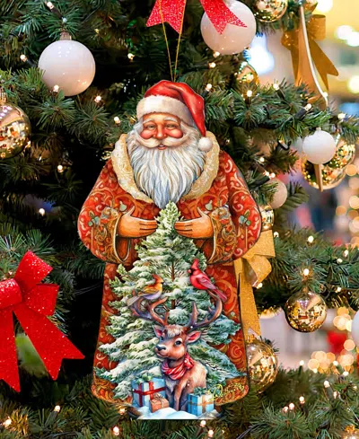 Designocracy Santa With Forest Friends Wooden Ornament In Multi