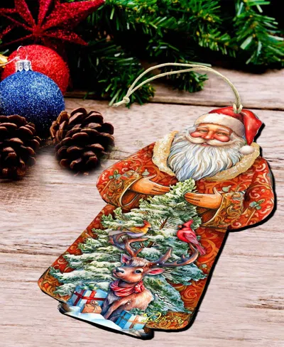 Designocracy Santa With Forest Friends Wooden Ornament In Multi