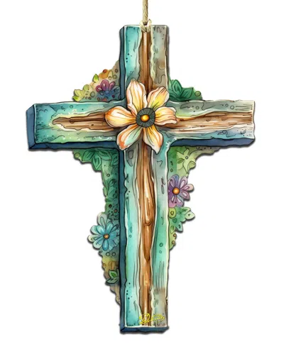 Designocracy Holiday Teal Cross Wooden Ornament In Multi
