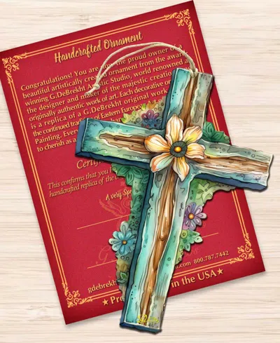 Designocracy Holiday Teal Cross Wooden Ornament In Multi
