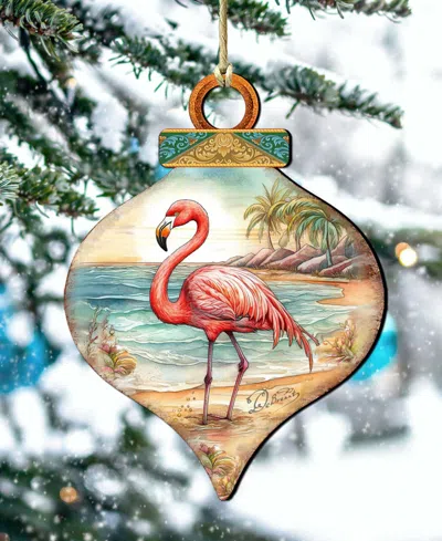 Designocracy Flamingo Charm Christmas Wood Ornament In Multi