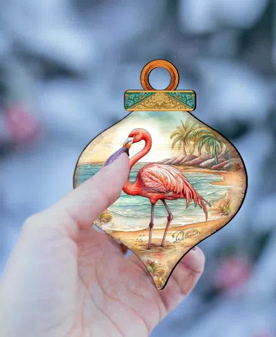 Designocracy Flamingo Charm Christmas Wood Ornament In Multi