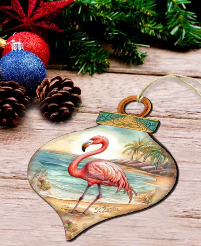 Designocracy Flamingo Charm Christmas Wood Ornament In Multi