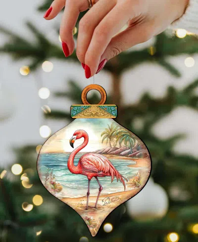 Designocracy Flamingo Charm Christmas Wood Ornament In Multi