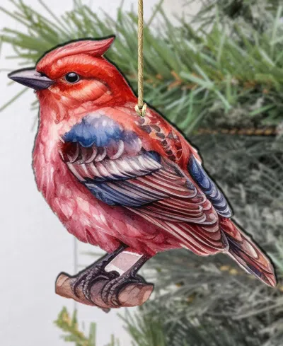 Designocracy Red Forest Bird Christmas Wooden Ornament In Multi
