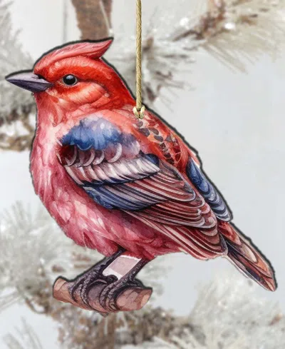 Designocracy Red Forest Bird Christmas Wooden Ornament In Multi