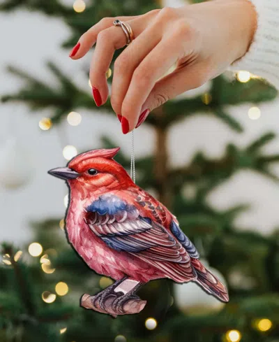 Designocracy Red Forest Bird Christmas Wooden Ornament In Multi